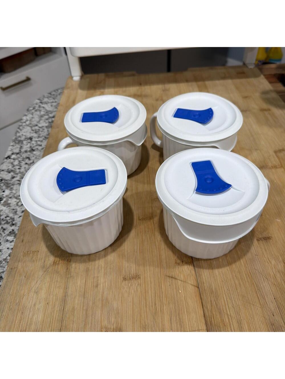 CorningWare French White 20 oz. Stoneware Set of 4 Cups & Lids *